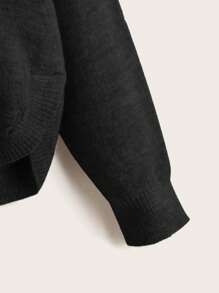 SHEIN Leap Crew Tween Girl Raglan Sleeve High Low Sweater - Black - View 3