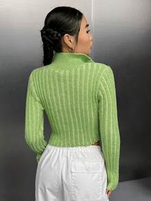 SHEIN Unity 拉鏈開襟短款開衫 - 綠色 - 查看 2