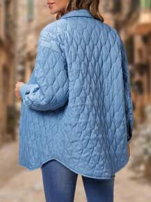 EMERY ROSE Abrigo acolchado con bolsillo con solapa de hombros caídos - Azul - Ver 2