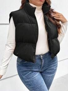 SHEIN Essnce Áo khoác đệm có khóa kéo Plus - màu đen - Xem 4