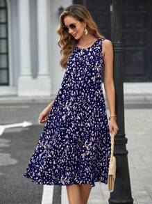 SHEIN Clasi 滿版印花荷葉邊洋裝 - 藍色 - 查看 6