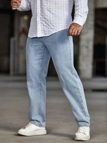 Manfinity Homme Men Slant Pocket Straight Leg Jeans - Light Wash - View 3