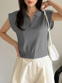 Dazy-Less Solid Color Sleeveless Knit Top, Business Casual Style - Grey - View 4