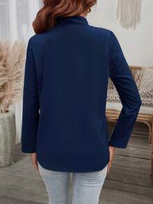 EMERY ROSE 缺口領紐扣細節襯衫 - 藍色 - 查看 2