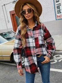 EMERY ROSE Drop Shoulder Tartan Longline Blouse Women Shirt - Multicolor - View 3