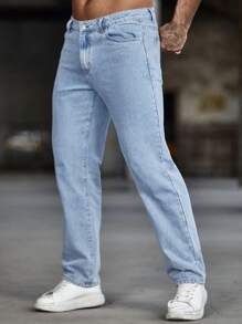 Manfinity Homme Men Slant Pocket Straight Leg Jeans - Light Wash - View 4