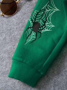 SHEIN Young Boy Spider Web Print Zip Up Sweatshirt - Green - View 4