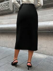 Rock mit hoher Taille, Knopf Detail, Wickelsaum,
