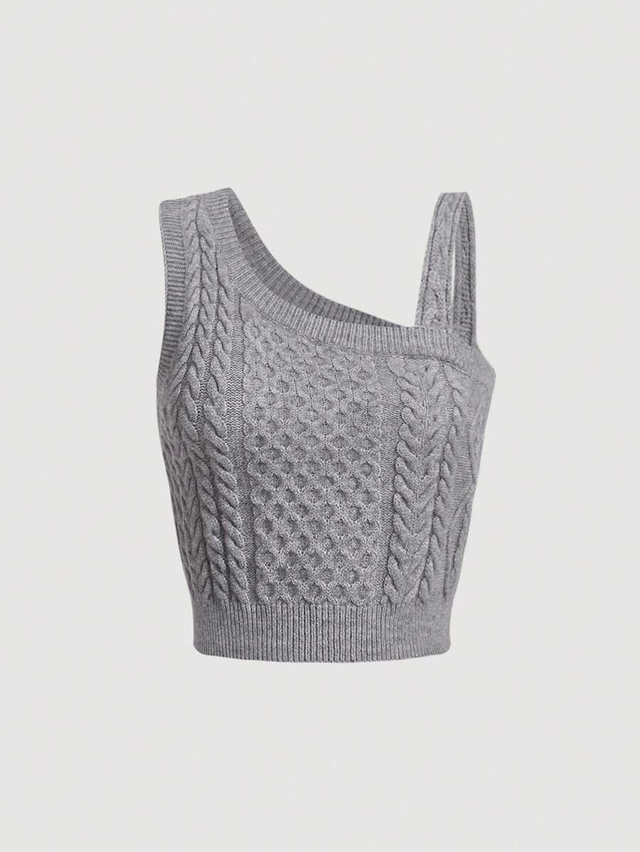 SHEIN MOD 1 chiếc áo đan dây vai bất đối xứng - Xám - Xem 1