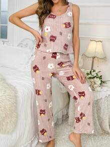Floral Print PJ Set - Multicolor - View 3