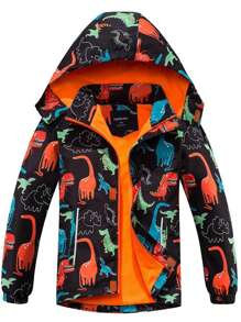 Chàng trai trẻ In Khủng long Dây kéo áo có mũ Lót nhiệt áo - trái cam - Xem 1