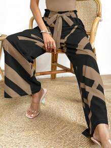 Chiquease 几何印花束带阔腿裤 - 黑色 - 查看 6