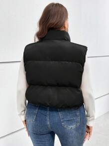 SHEIN Essnce Áo khoác đệm có khóa kéo Plus - màu đen - Xem 2