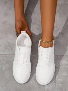 女性鞋新款厚底白色鞋適合春天和秋天,休閒運動鞋,受歡迎爸爸鞋,跑步鞋 - 白色 - 查看 1