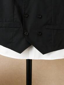 男大童1入組前蝴蝶結雙排釦二合一襯衫 - 黑色 - 查看 7