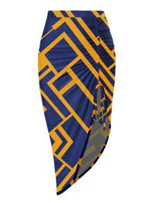 Maweii 大碼幾何印花抽繩不對稱下擺半身裙 - 藏蓝色 - 查看 1