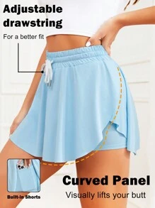 Falda pantalón deportiva con dobladillo cruzado y cordón en la cintura - Celeste - Ver 1