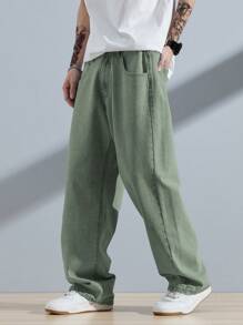 Manfinity EMRG Men Slant Pocket Straight Leg Jeans - Army Green - View 1