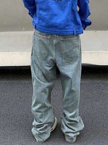 Manfinity Roghcode Men's Loose-Fit Lightning Print Wide-Leg Jeans, Baggy Jeans With Design, Graphic Baggy Jeans, Super Baggy Jeans, Lightning Print Jeans, Printed Jeans Men - Light Wash - View 2