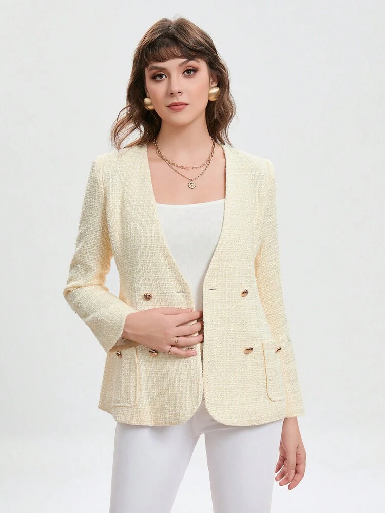 Solid Double Breasted Overcoat Fall Cloth For Women