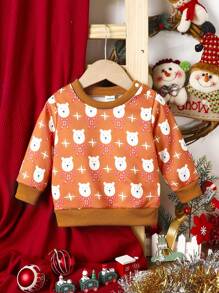 Boys Cartoon Graphic Contrast Trim Sweatshirt - Khaki - View 1