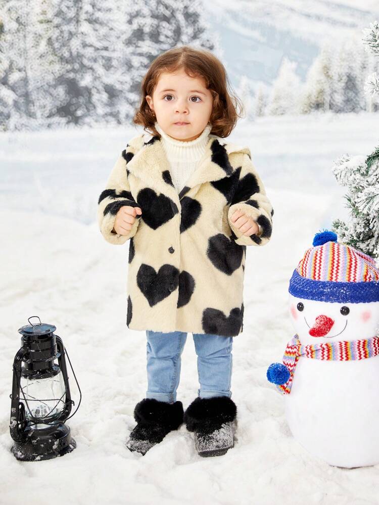 Baby Girl Heart Pattern Teddy Coat