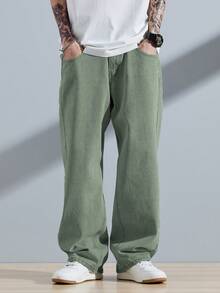 Manfinity EMRG Men Slant Pocket Straight Leg Jeans - Army Green - View 7