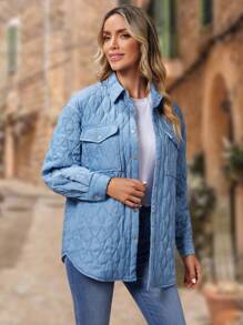 EMERY ROSE Abrigo acolchado con bolsillo con solapa de hombros caídos - Azul - Ver 4