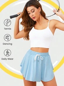 Falda pantalón deportiva con dobladillo cruzado y cordón en la cintura - Celeste - Ver 3