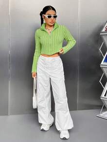 SHEIN Unity 拉鏈開襟短款開衫 - 綠色 - 查看 4