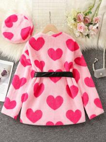 SHEIN Palton și pălărie cu brâu cu model de inimă pentru fete Tween, fără pulover - Multicolor - Vizualizare 2