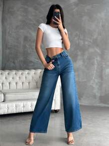 EURMUSE High Waist Wide Leg Jeans - 藍色 - 查看 2