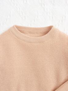 SHEIN 女嬰華夫格編織套頭毛衣 - 杏色 - 查看 3