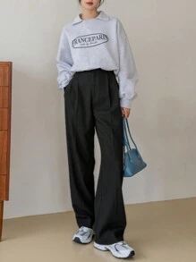 Dazy-Less 女士直筒纯色休闲商务裤，复古款，女士正装裤