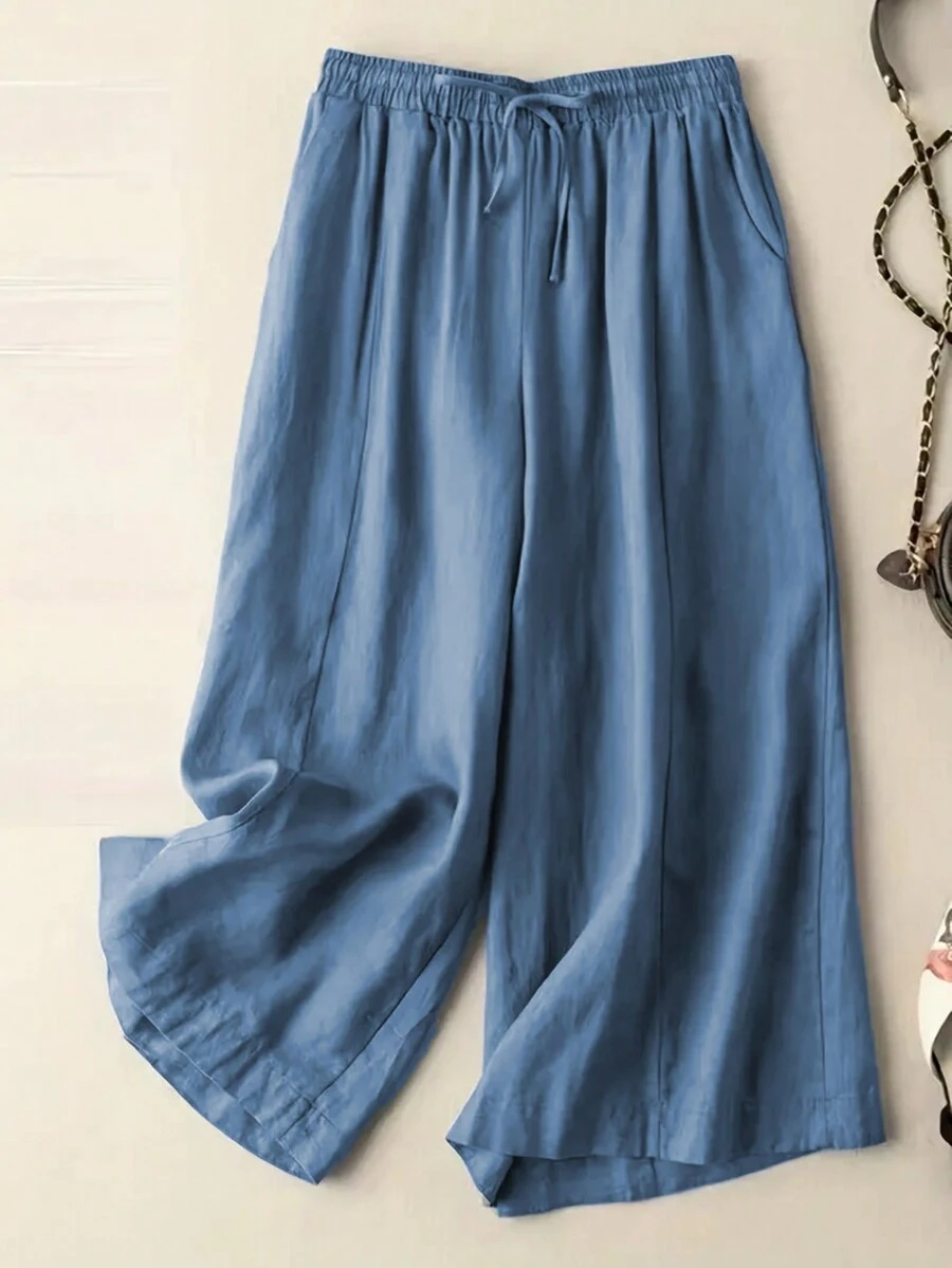抽繩腰闊腿褲 - 淺藍色 - 查看 1