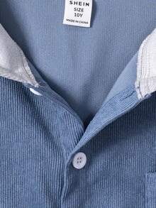 Tween Boy 1pc Pocket Patched Hooded Shirt - Dusty Blue - View 3