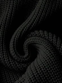 SHEIN LUNE Plus Size Women Solid Color Knitted Mock Neck Batwing Short Sleeve Casual Pullover Sweater, Autumn/Winter - Black - View 4