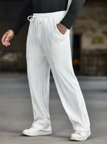 Manfinity Homme 男士素色直筒褲 - 白色 - 查看 6