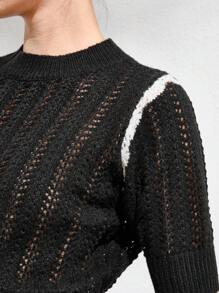 Anewsta Solid Pointelle Knit Top - Black - View 4