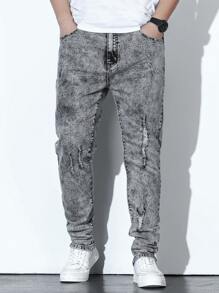 Extended Sizes Men Plus Ripped Jeans