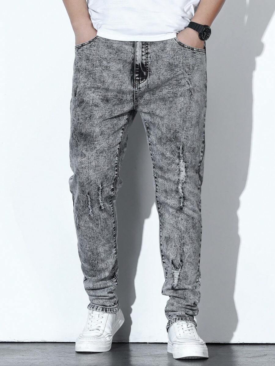 Extended Sizes Men Plus Ripped Jeans