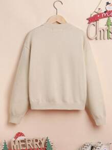 SHEIN Tween Girl Christmas Elk Pattern Drop Shoulder Sweater,In Fall/Winter - Multicolor - View 2