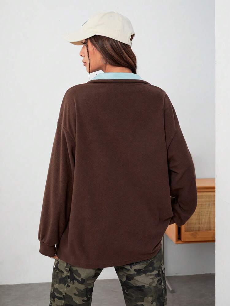 Colorblock Half Zip Drop Shoulder Sweatshirt