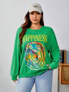 SHEIN EZwear 休閒字母大碼運動衫 - 綠色 - 查看 3