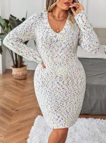 SHEIN Clasi 大碼段染毛衣洋裝 - 白色 - 查看 1