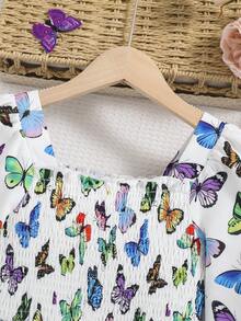 SHEIN Tween Girl Butterfly Print Flare Sleeve Dress