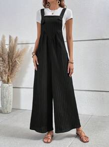 SHEIN VCAY Solid Wide Leg Overall Jumpsuit Without Tee - Blue and White - View 4