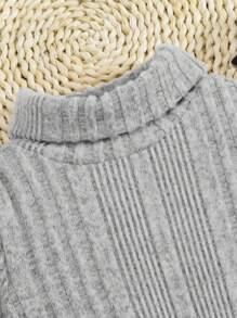 SHEIN Baby Girl Turtleneck Ribbed Knit Flare Hem Dress - Light Grey - View 4
