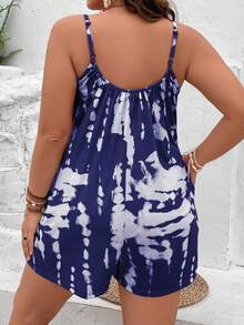 SHEIN VCAY Plus Tie Dye Cami Romper - Navy Blue - View 2