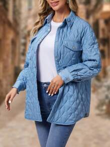 EMERY ROSE Abrigo acolchado con bolsillo con solapa de hombros caídos - Azul - Ver 3